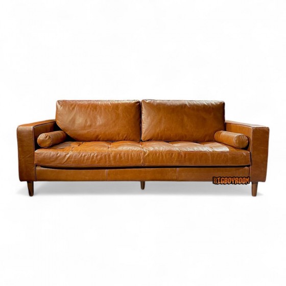 Thomas 美式牛皮沙發:方扶手、舒適座感、Vintage 棕色