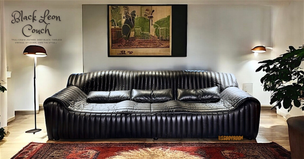 LEON 里昂 黑色系全牛皮沙發,寬幅情境視覺,慵懶包覆與立體縫線