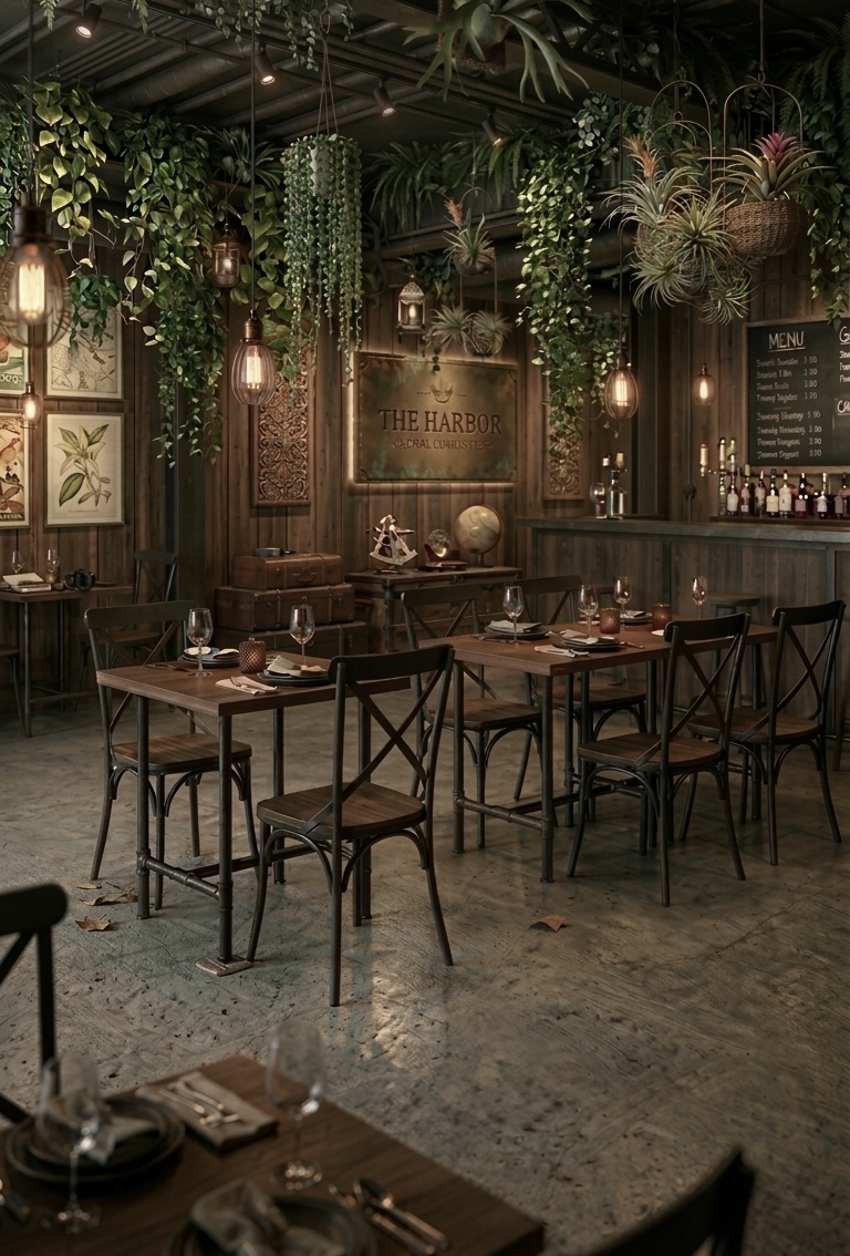 商空實木餐桌與復古餐椅配置案例